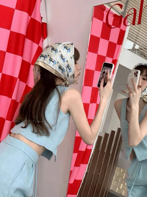 Mo.studio Sleeveless Button Down Crop Tops with Pants